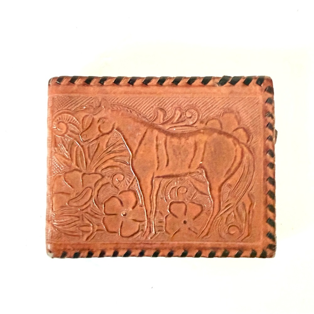 Vintage Hand-Tooled Leather Western Horse & Foal Bifold Wallet Made in Mexico